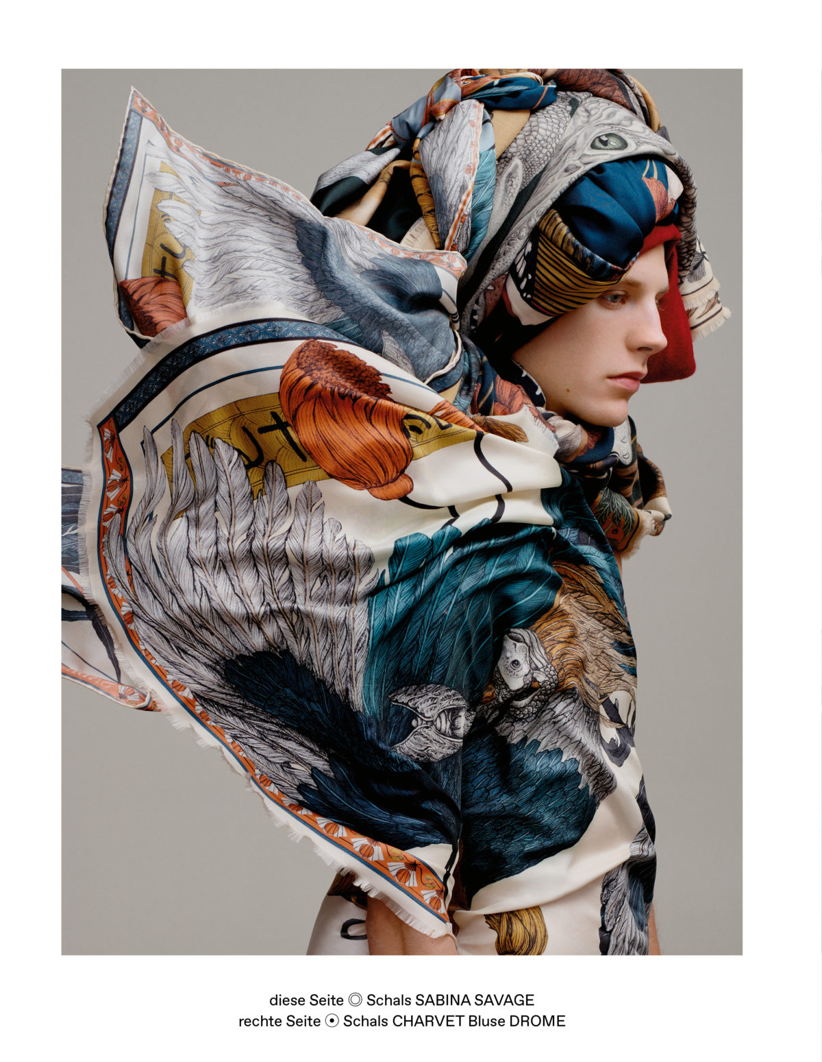 Scarfs styled by Arthur Mayadoux with Sabina Savage shot by Armin Morbach